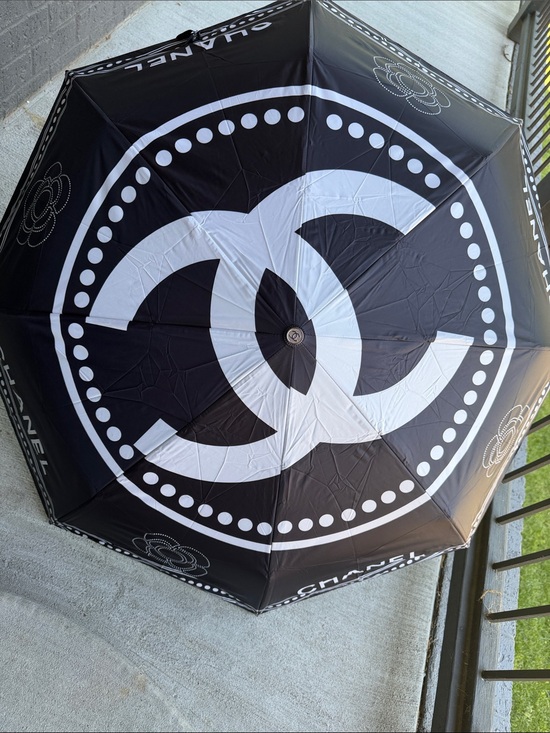 Accessories - GWP-Chanel Black and White Designer Compact Umbrella - Women Accessories